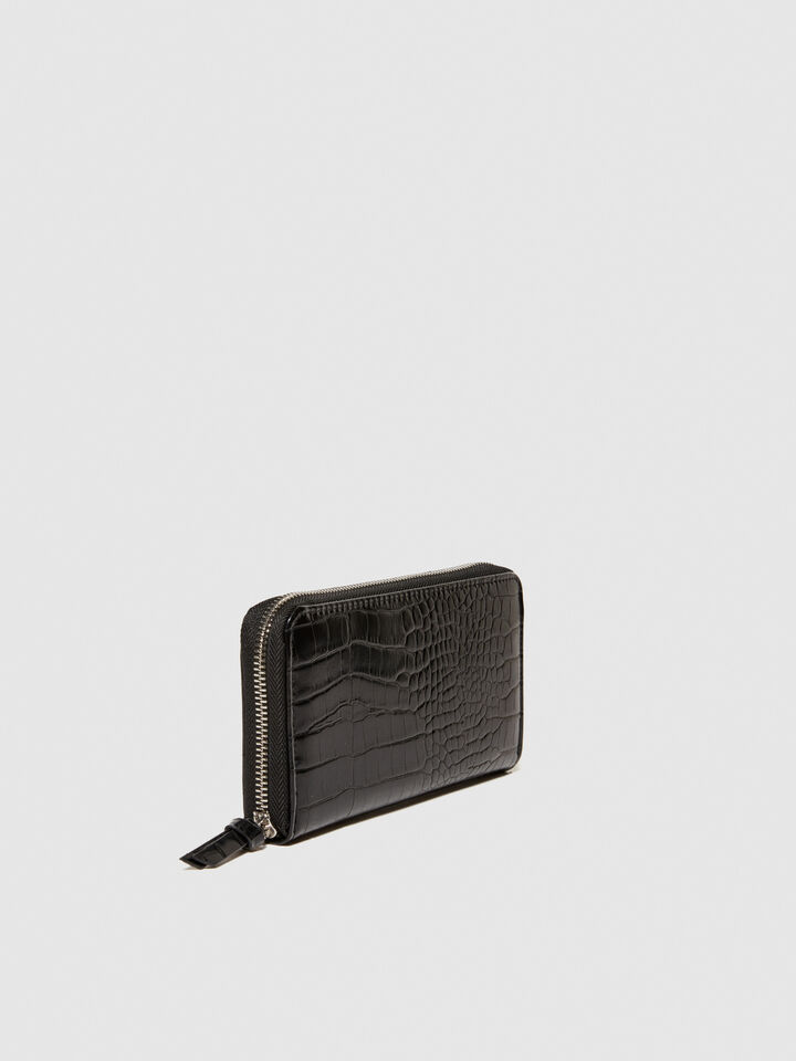 Large crocodile print wallet - null - Black | Sisley image number 4